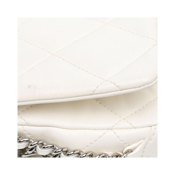 Pre Loved Chanel Mini Quilted Lambskin Chain Rows Flap Women White Crossbody - Picture 6 of 8